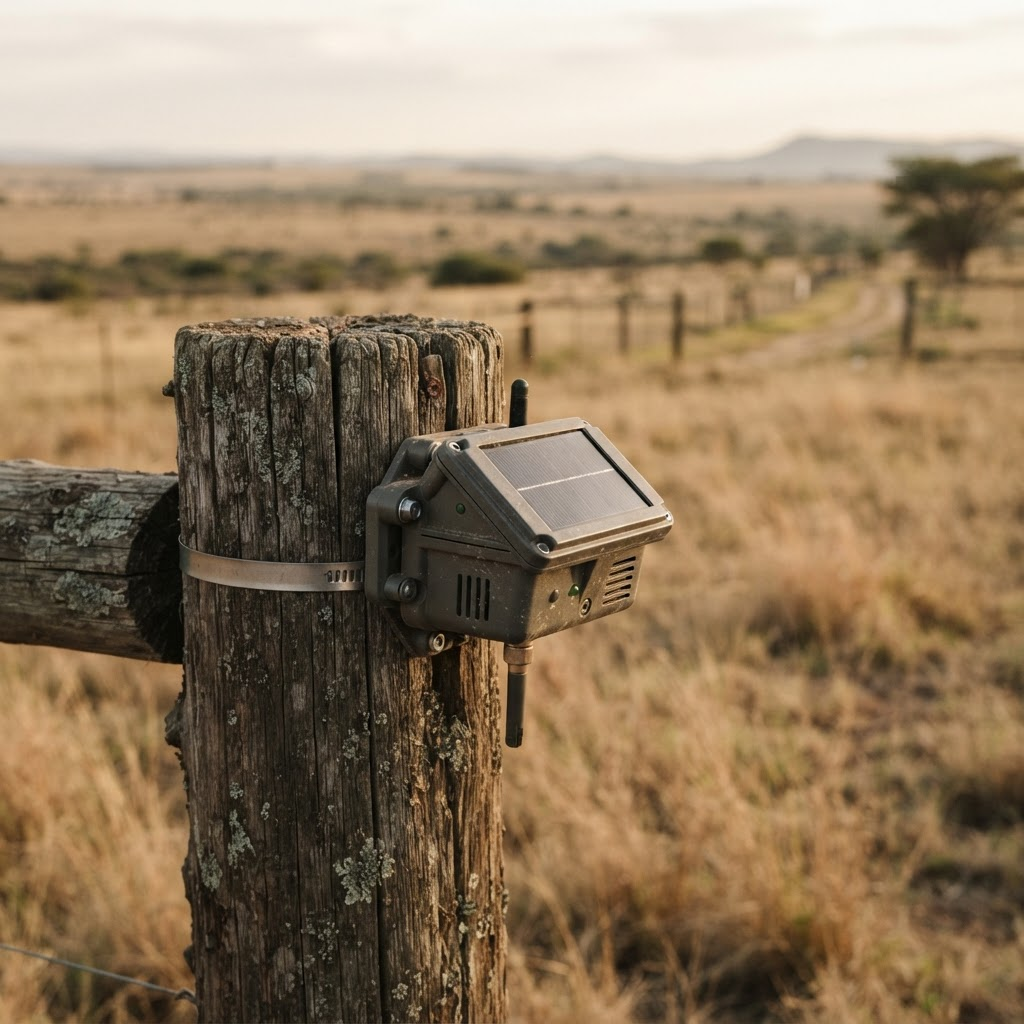 Solar-powered IoT sensor on a fence post